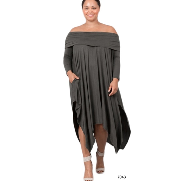 Dresses & Skirts - Gray Asymmetrical Strapless Pocket Plus Dress
